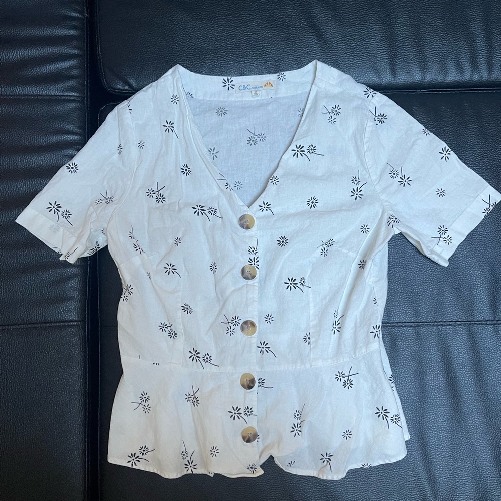C&C California White Floral Blouse